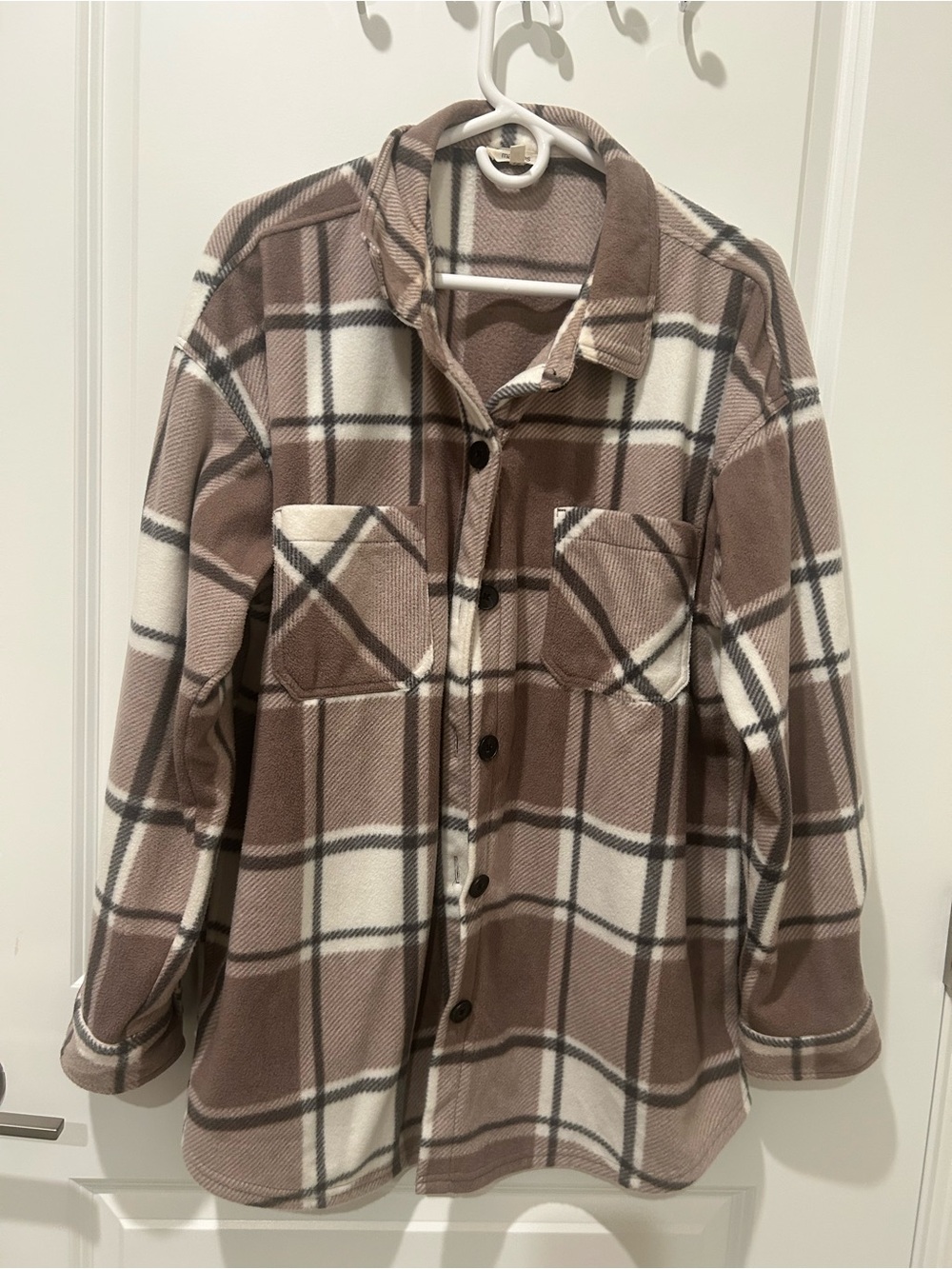 Maurices Brown & Cream Plaid Button-Down Shacket